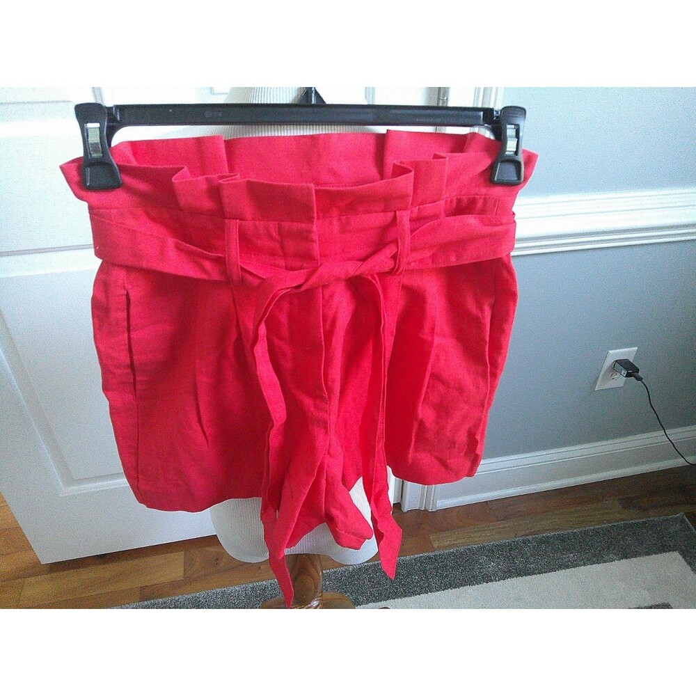 BODEN St Ives Paperbag Red Linen Blend Belted Shorts Women's Size 6